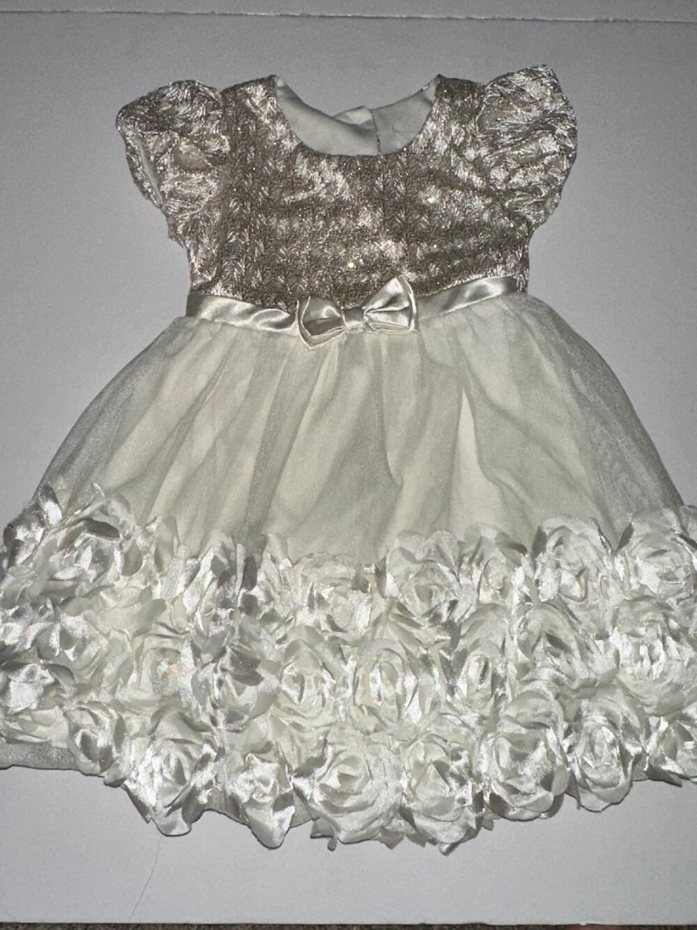 Nannette Baby Girls Cream Ivory Dress Rosette Tulle Party Outfit Size 24M or 2T